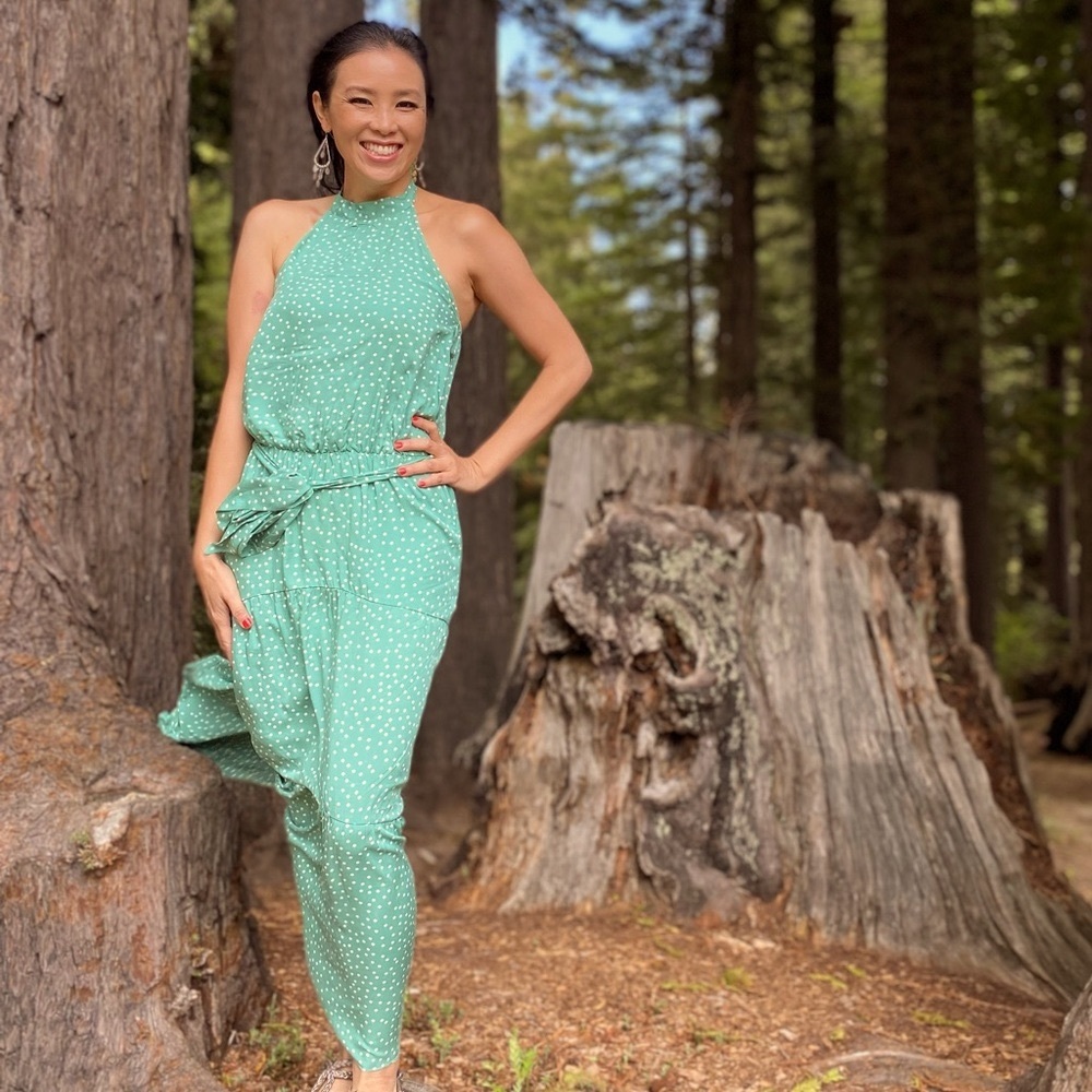 Green Polka Dot Long Dress Small